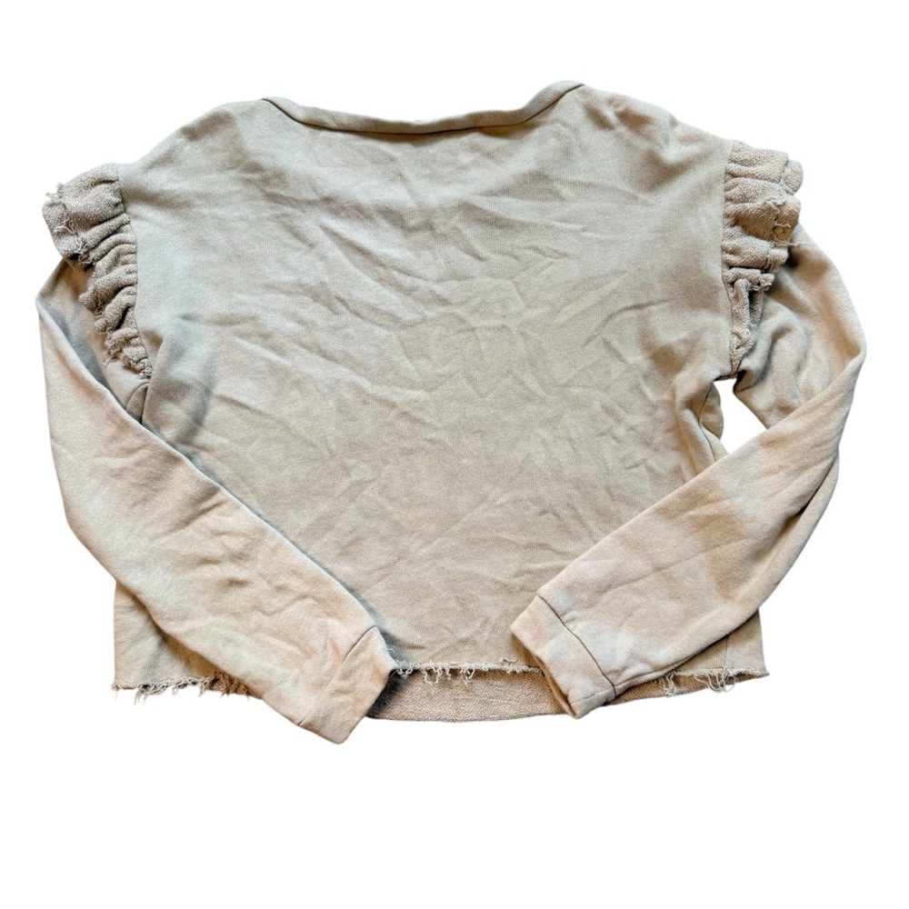 LoveShackFancy Corinne Ruffle French Terry Neutral Tie Dye Sweatshirt Crop Med - Picture 3 of 6